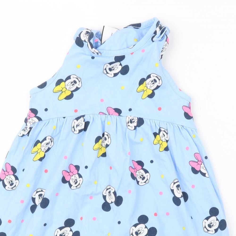 George Girls Blue Geometric  T-Shirt Dress  Size 5-6 Years  - Mickey and Minnie Mouse