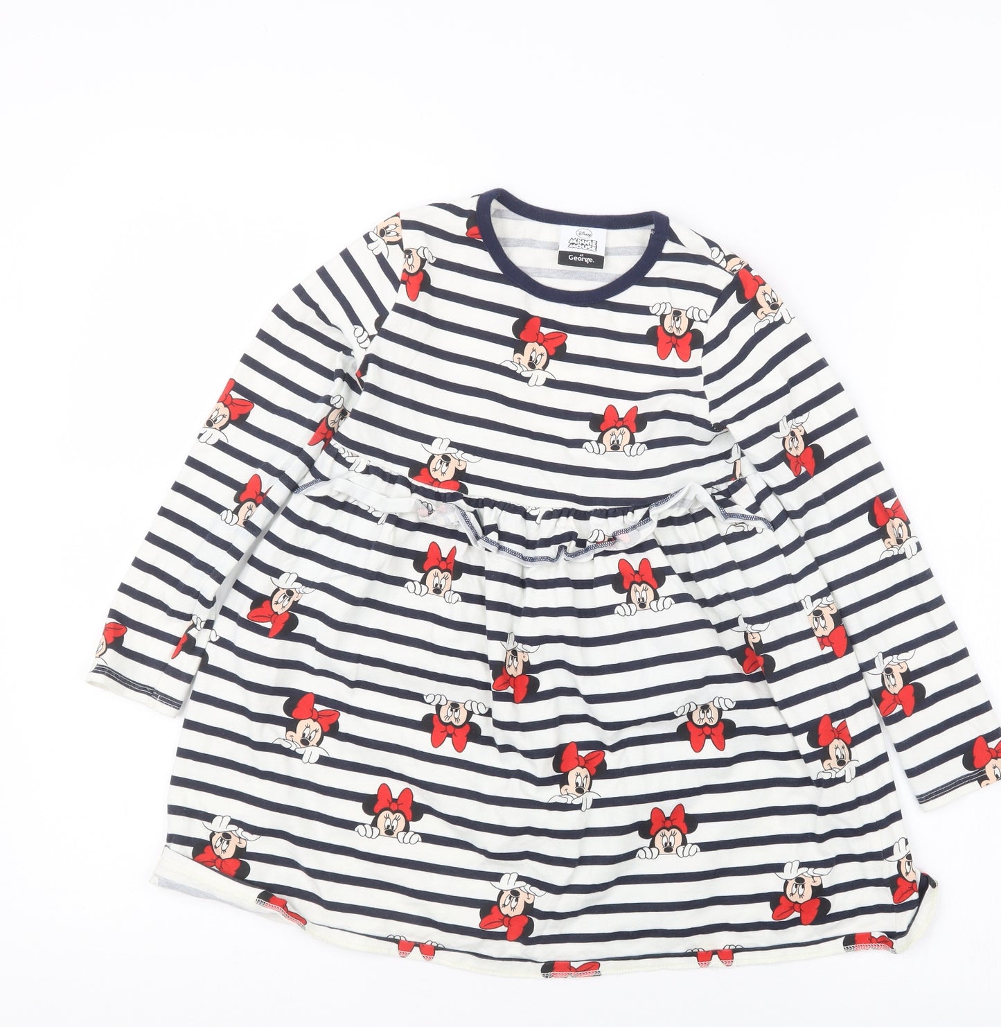 George Girls Blue Geometric  T-Shirt Dress  Size 5-6 Years  - Minnie Mouse