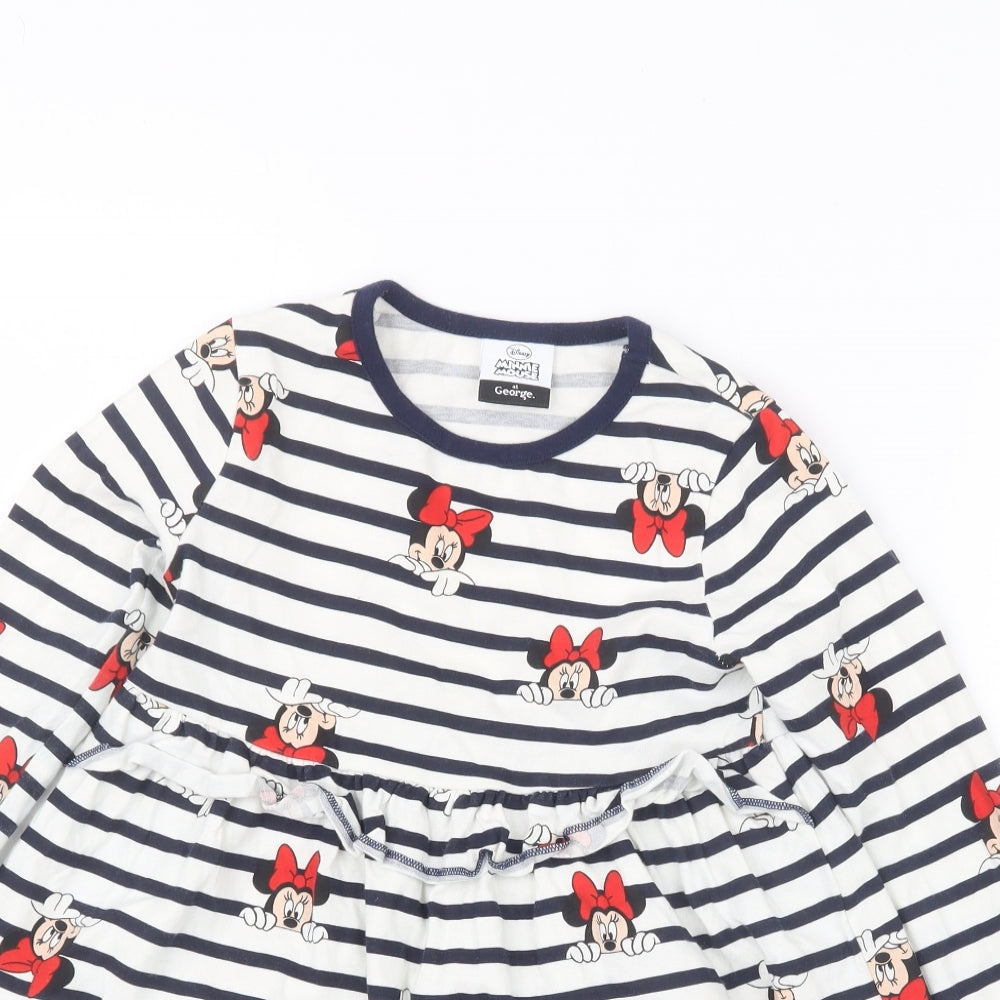 George Girls Blue Geometric  T-Shirt Dress  Size 5-6 Years  - Minnie Mouse