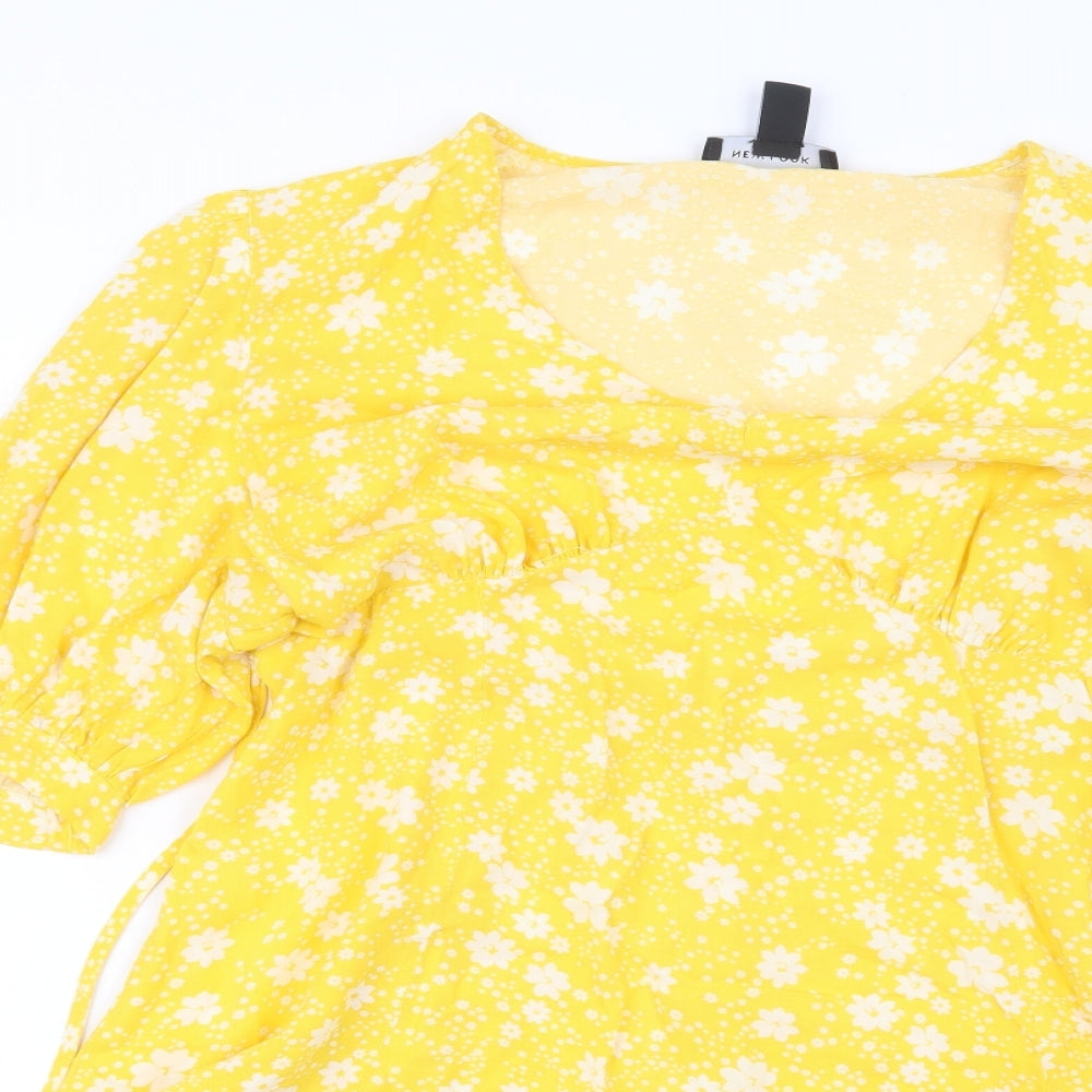 New Look Womens Yellow Floral  T-Shirt Dress  Size 14