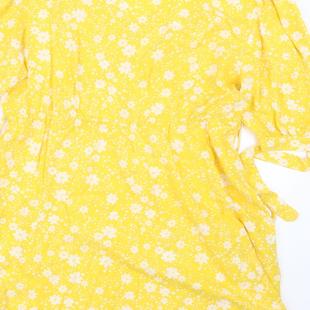 New Look Womens Yellow Floral  T-Shirt Dress  Size 14