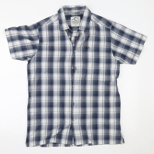 ACS Mens Blue Plaid   Button-Up Size L