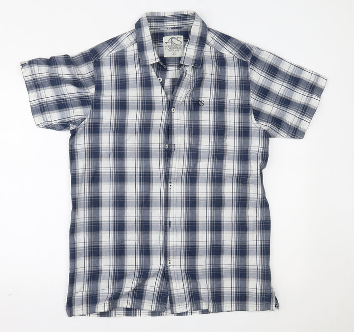 ACS Mens Blue Plaid   Button-Up Size L