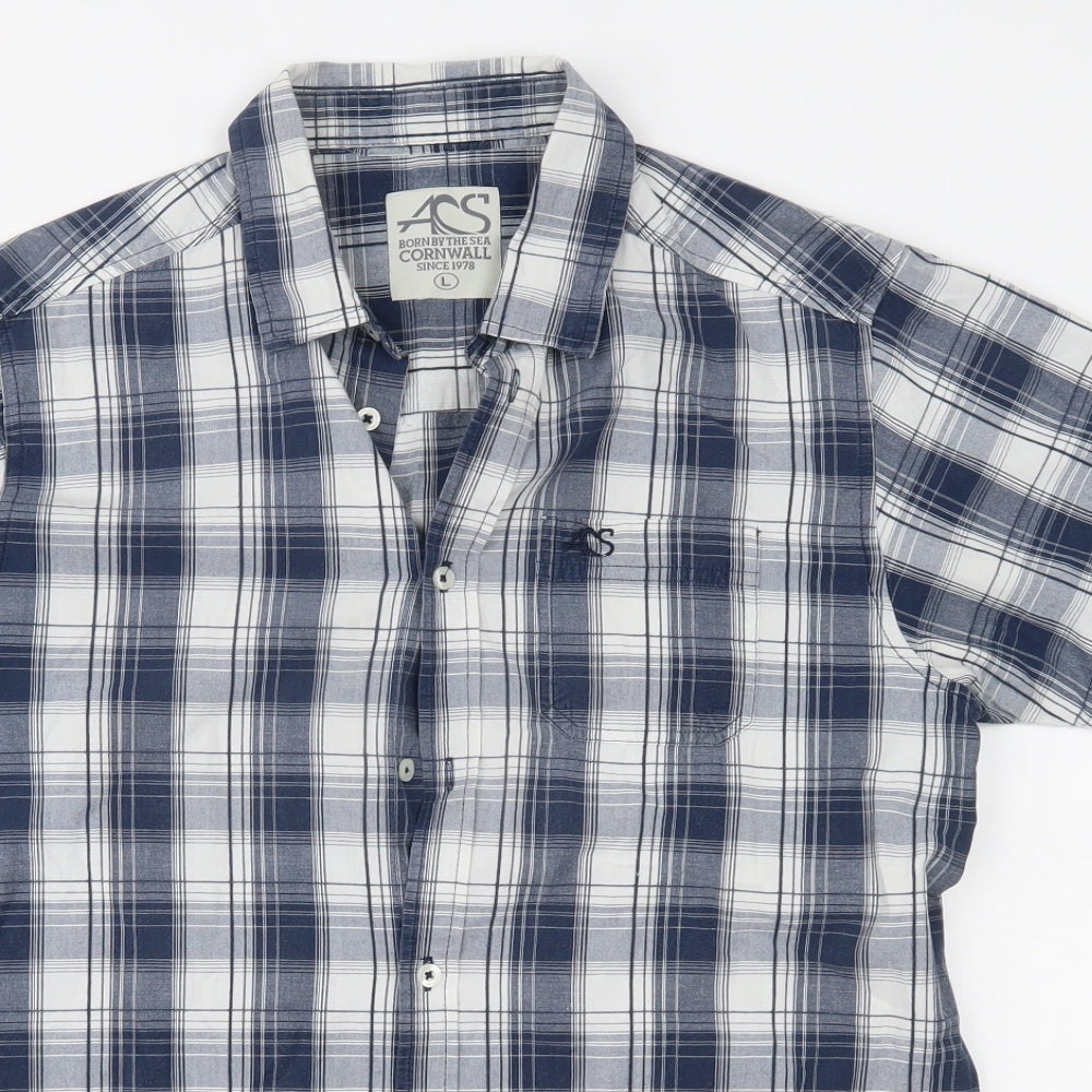 ACS Mens Blue Plaid   Button-Up Size L