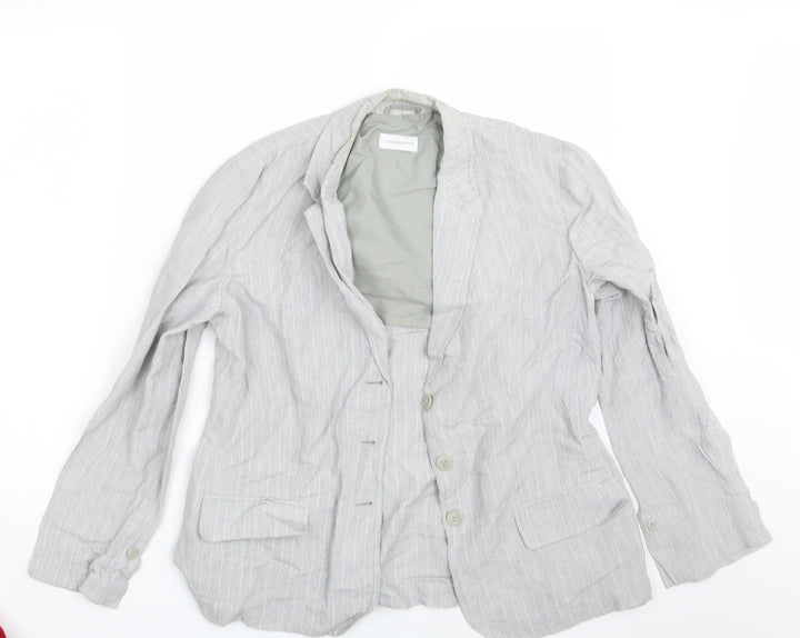 Liz Claiborne Womens Grey Striped Jacket Blazer Size 10