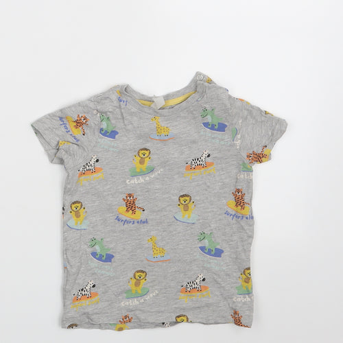 H&M Girls Grey Animal Print  Basic T-Shirt Size 12-18 Months