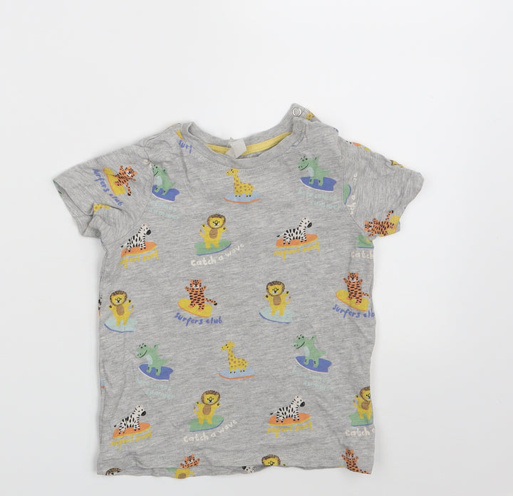 H&M Girls Grey Animal Print  Basic T-Shirt Size 12-18 Months