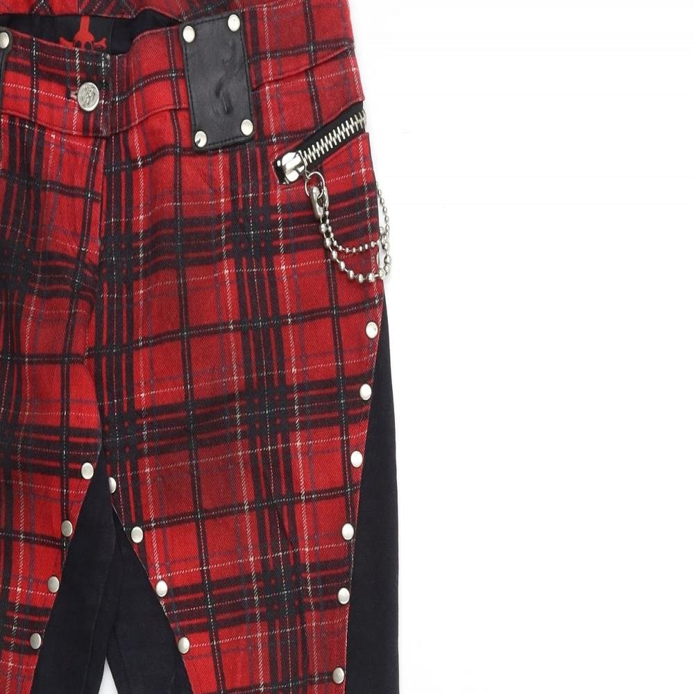 Lip Service Womens Red Check Denim Skinny Jeans Size M L26 in