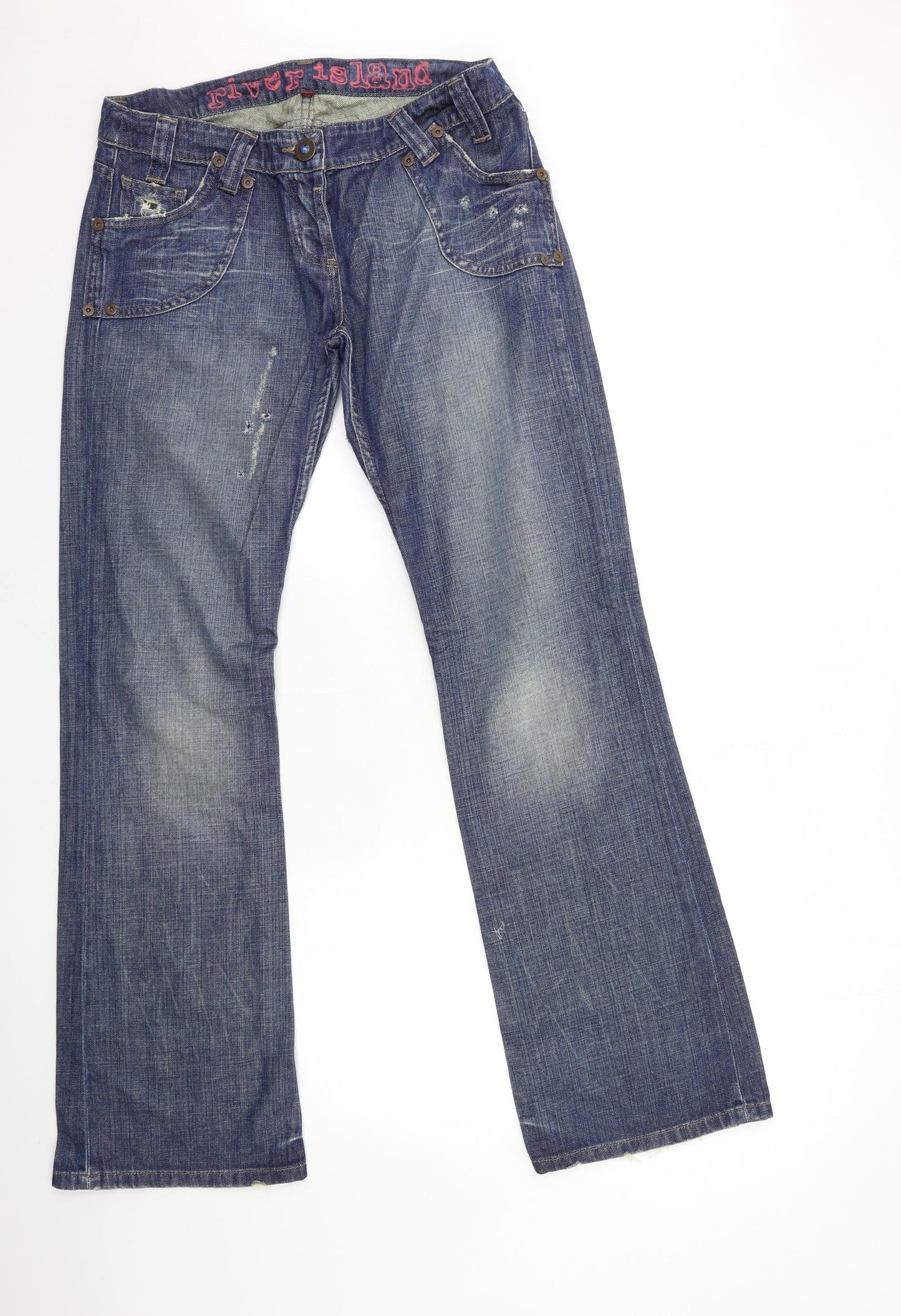 River Island Womens Blue  Denim Flared Jeans Size 14 L33 in