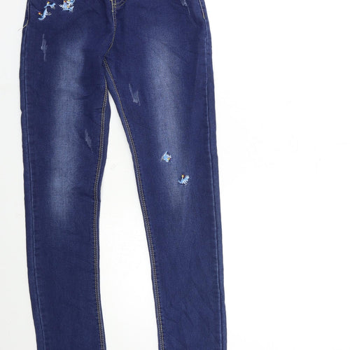 yilihao Girls Blue Floral Denim Skinny Jeans Size 14 Years