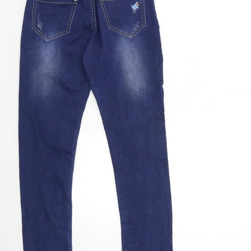 yilihao Girls Blue Floral Denim Skinny Jeans Size 14 Years