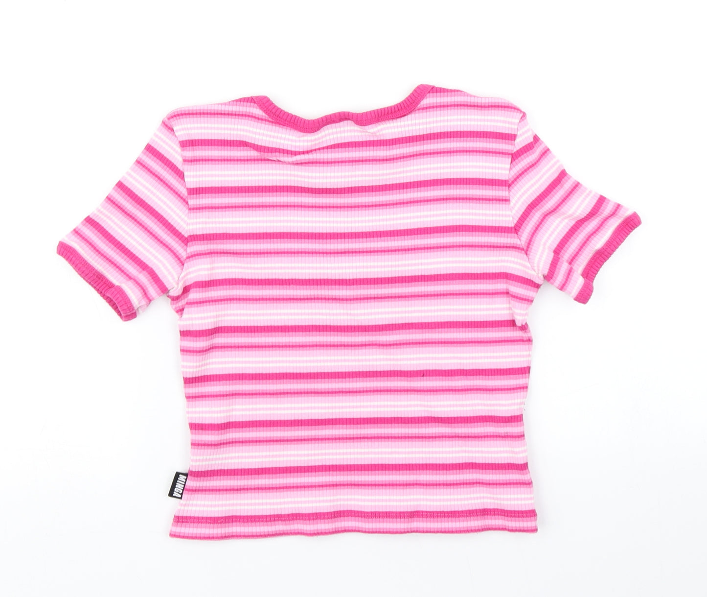 Minga Womens Pink Striped  Cropped T-Shirt Size XS