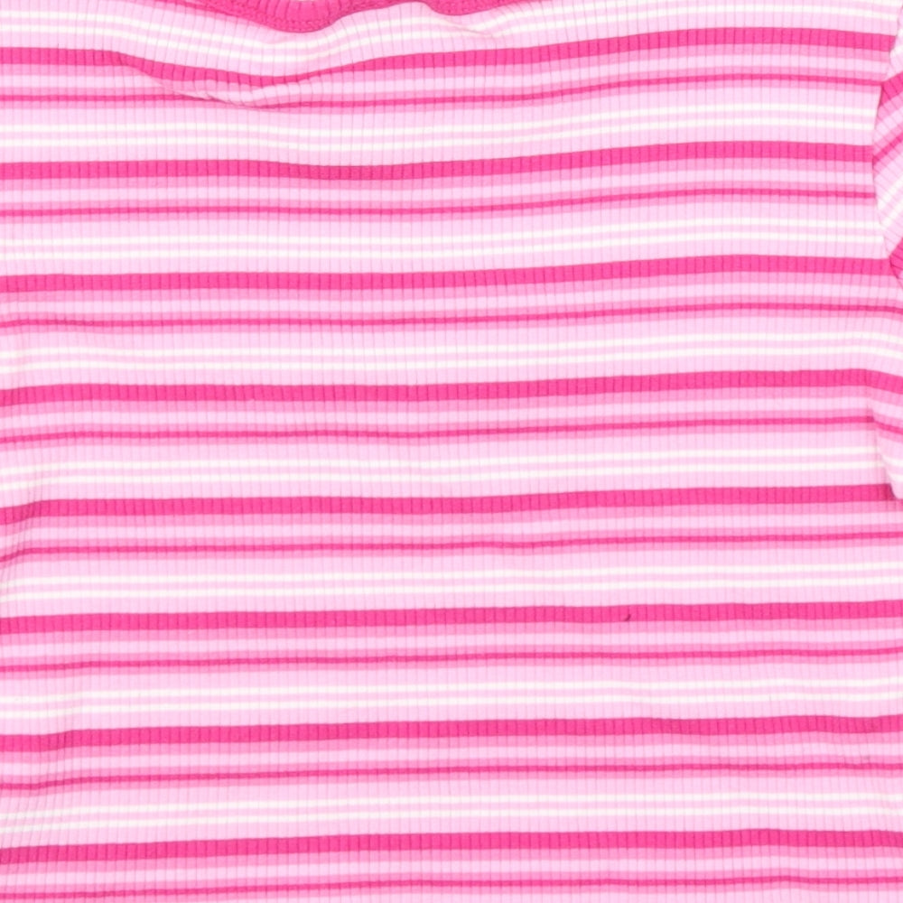Minga Womens Pink Striped  Cropped T-Shirt Size XS