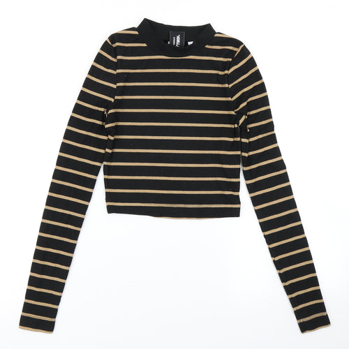COLLUSION Womens Black Striped  Cropped T-Shirt Size 4