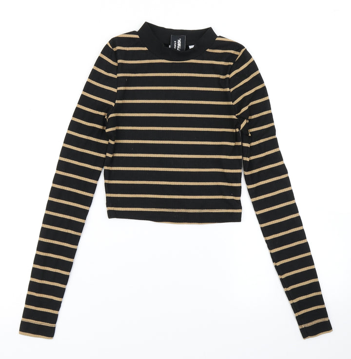 COLLUSION Womens Black Striped  Cropped T-Shirt Size 4