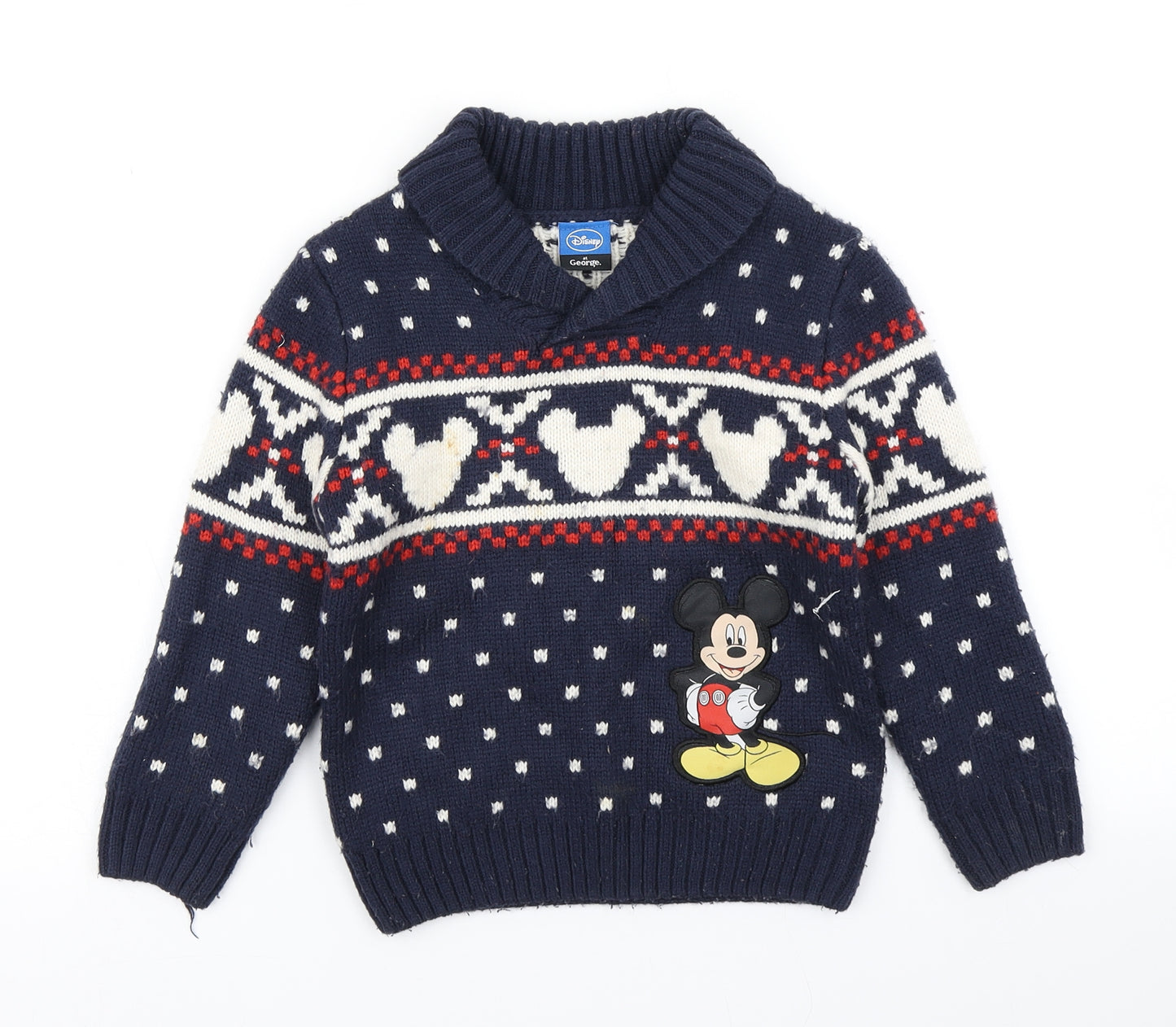 George Boys Black Fair Isle Knit Pullover Jumper Size 3-4 Years  - Mickey Mouse