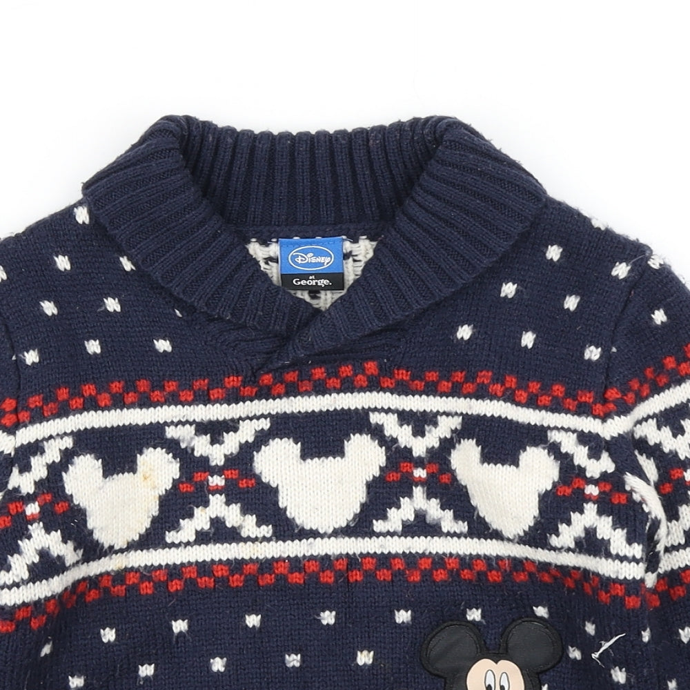 George Boys Black Fair Isle Knit Pullover Jumper Size 3-4 Years  - Mickey Mouse