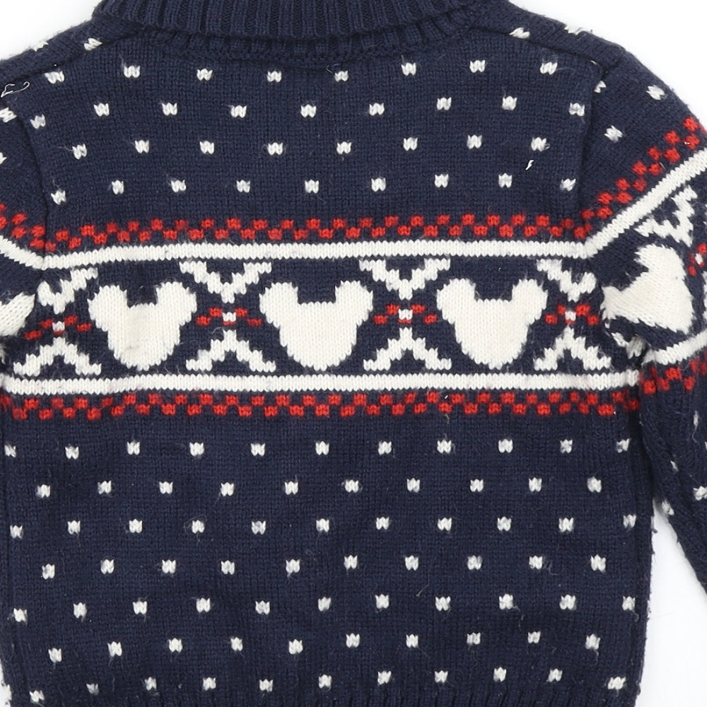 George Boys Black Fair Isle Knit Pullover Jumper Size 3-4 Years  - Mickey Mouse