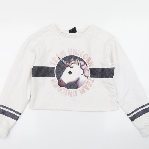 Primark Girls White   Pullover Sweatshirt Size 13-14 Years  - Cropped