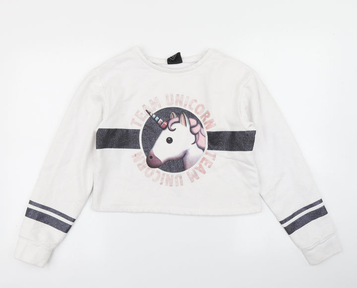 Primark Girls White   Pullover Sweatshirt Size 13-14 Years  - Cropped