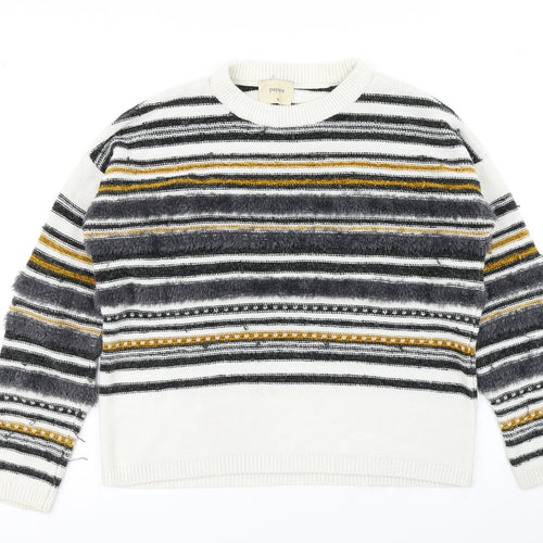 Papaya Womens White Striped Knit Pullover Jumper Size M