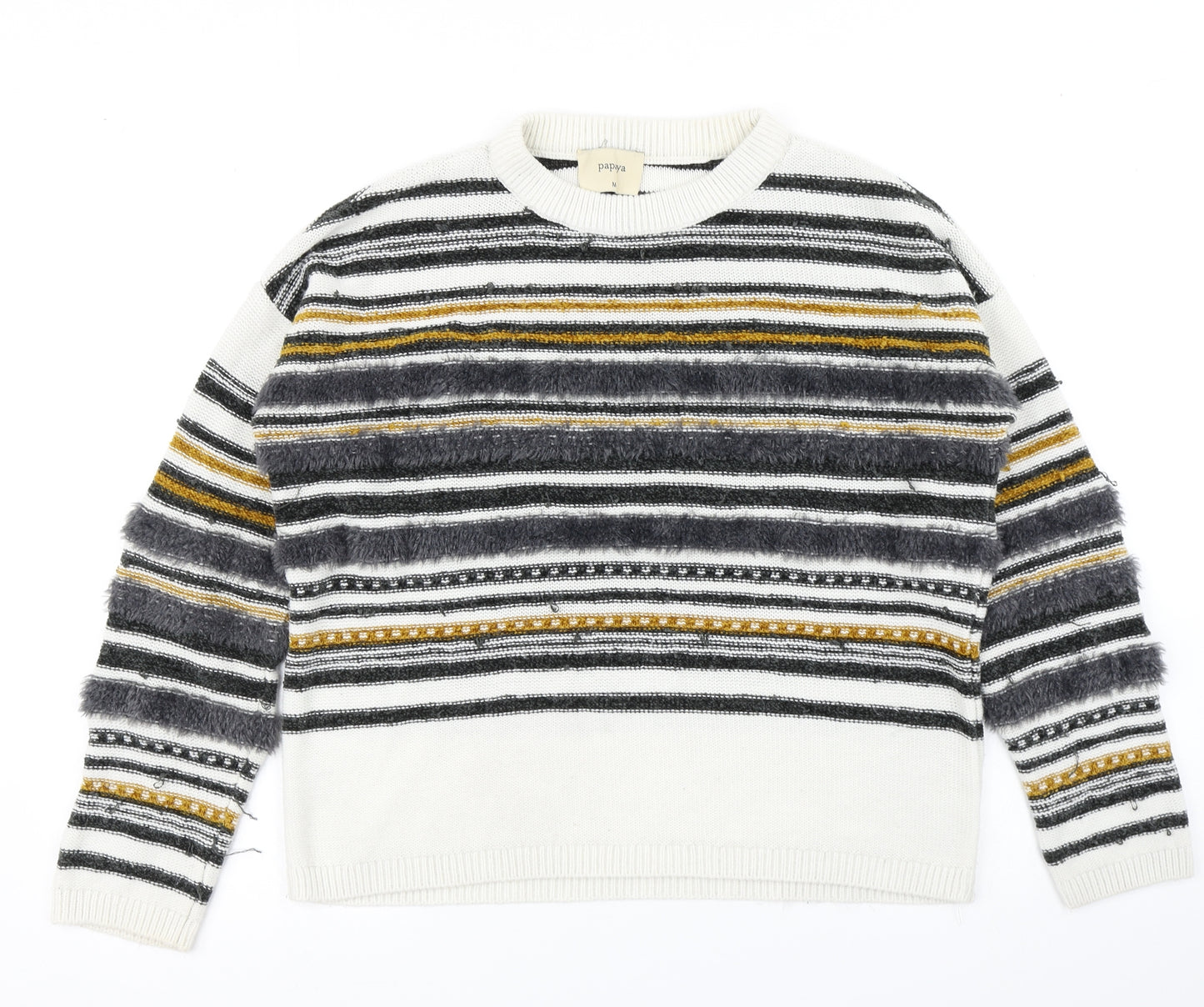 Papaya Womens White Striped Knit Pullover Jumper Size M