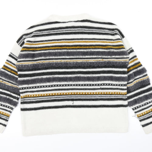 Papaya Womens White Striped Knit Pullover Jumper Size M