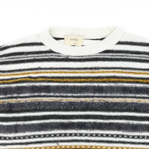 Papaya Womens White Striped Knit Pullover Jumper Size M
