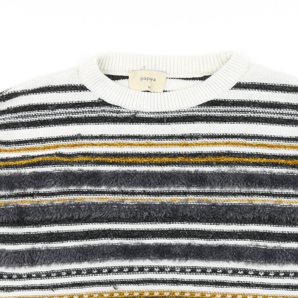 Papaya Womens White Striped Knit Pullover Jumper Size M