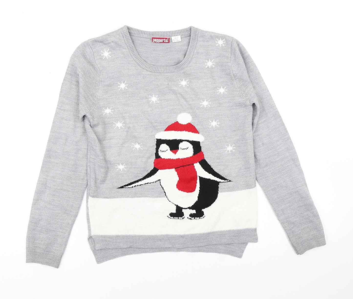 Pepperts Girls Grey  Knit Pullover Jumper Size 8-9 Years  - Christmas Jumper