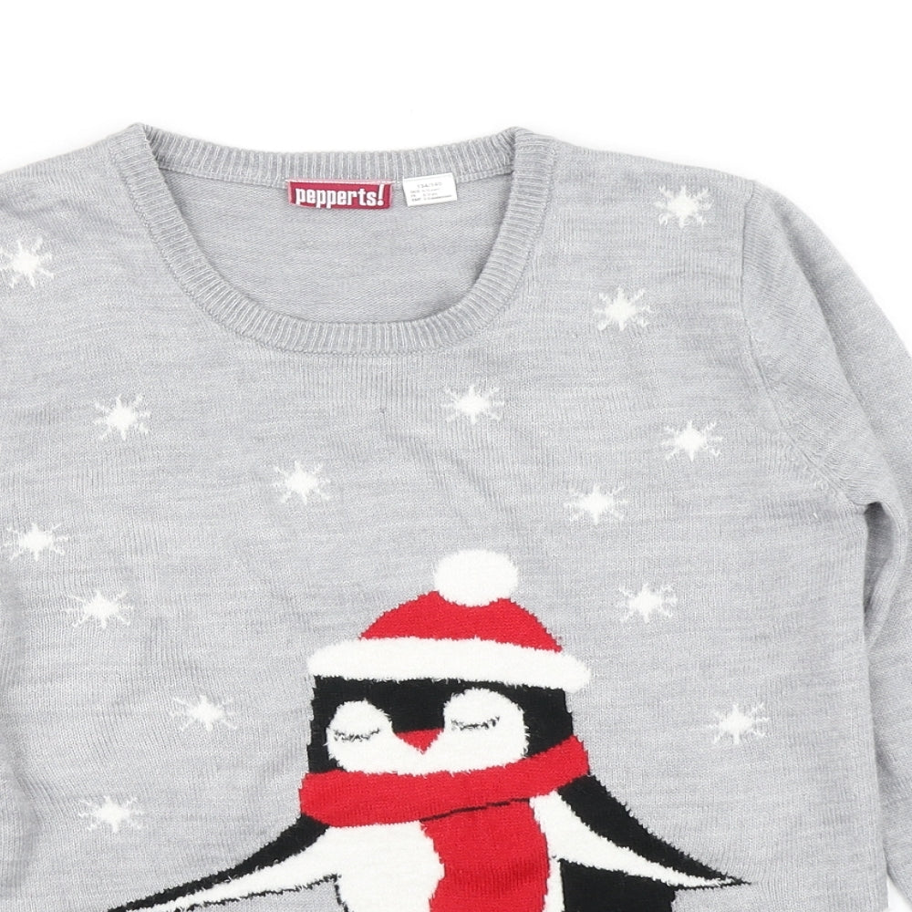 Pepperts Girls Grey  Knit Pullover Jumper Size 8-9 Years  - Christmas Jumper