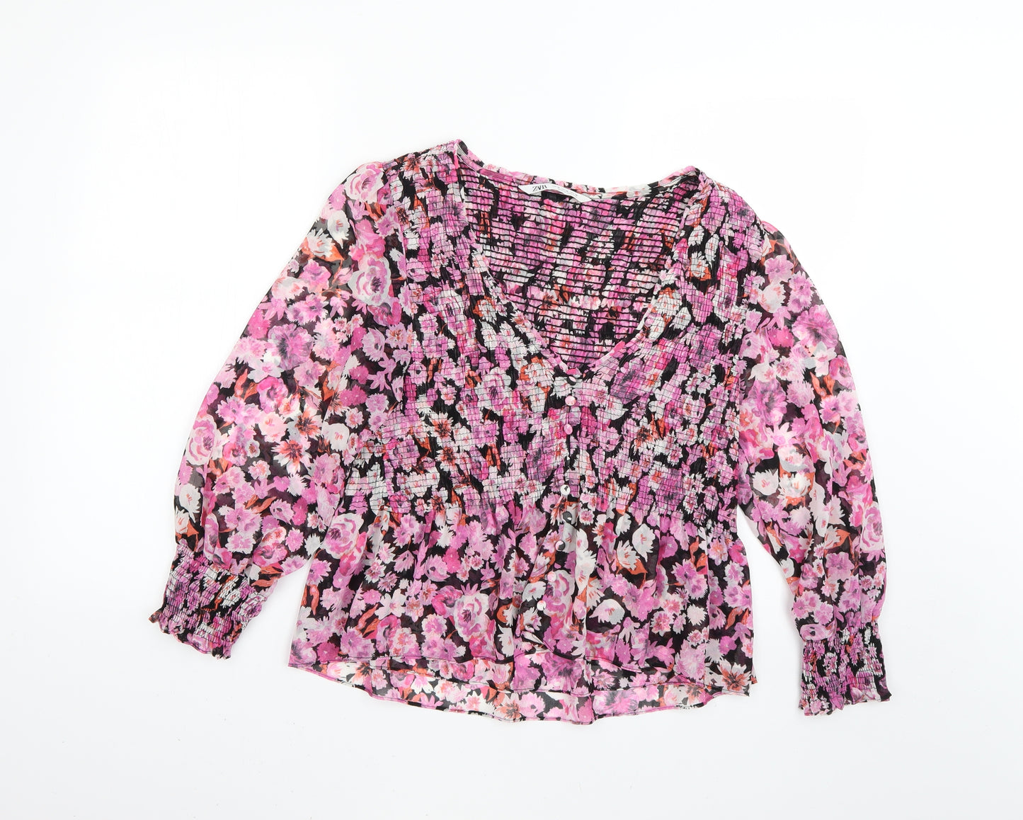 Zara Womens Multicoloured Floral  Basic Blouse Size M