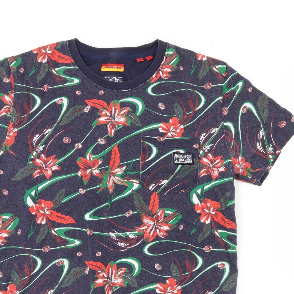 Superdry Mens Blue Floral   T-Shirt Size L
