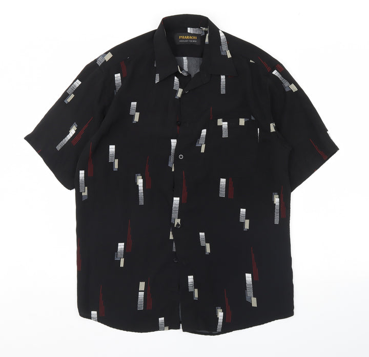 Pharaoh Mens Black Geometric Dress Shirt Size 39