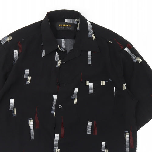 Pharaoh Mens Black Geometric   Dress Shirt Size 39