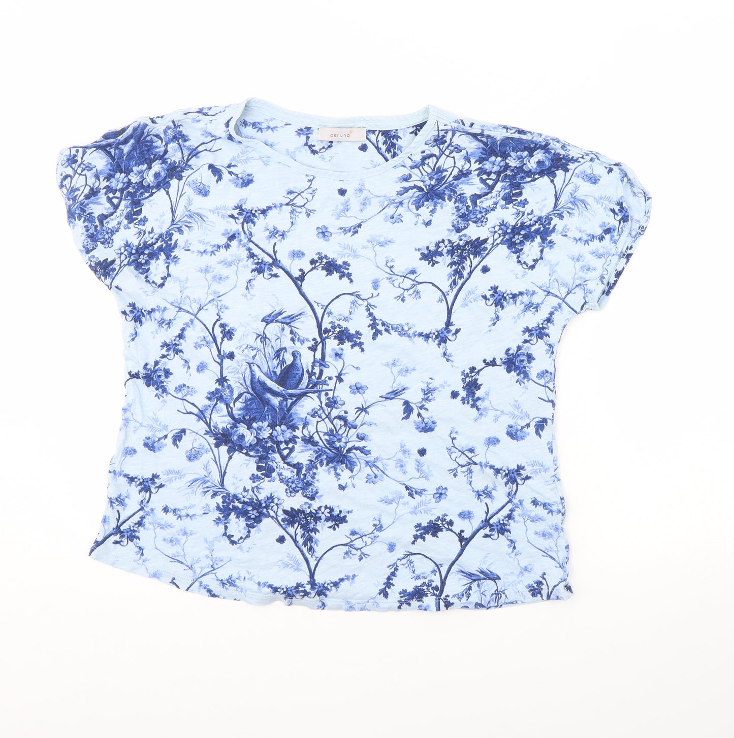 M&s Womens Blue Geometric  Basic T-Shirt Size 12