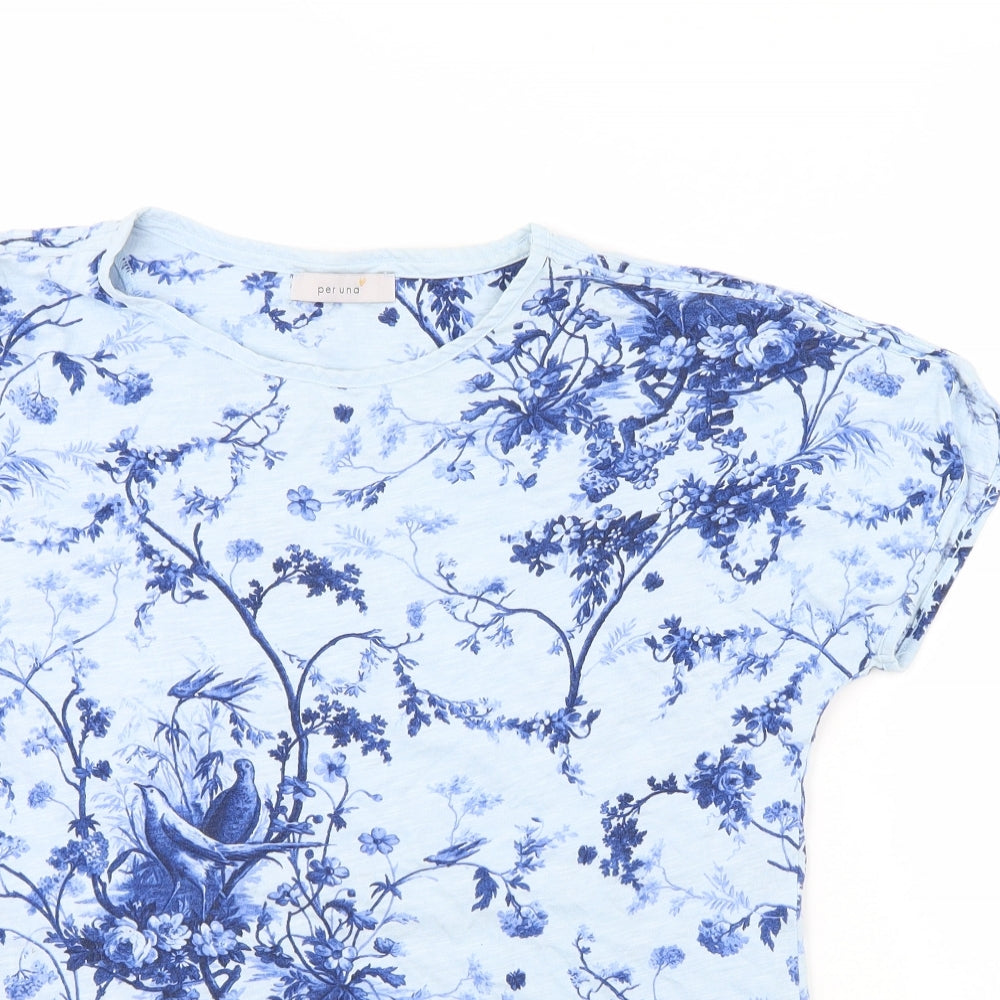 M&s Womens Blue Geometric  Basic T-Shirt Size 12