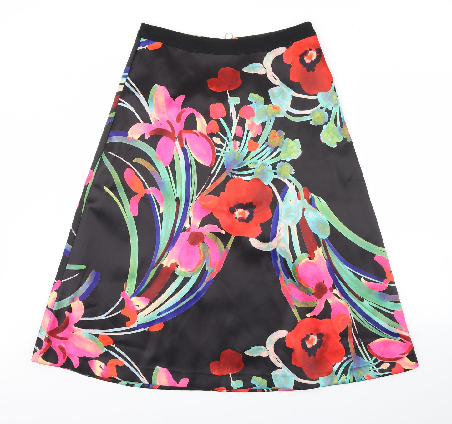 m&S Womens Black Floral  Flare Skirt Size 12