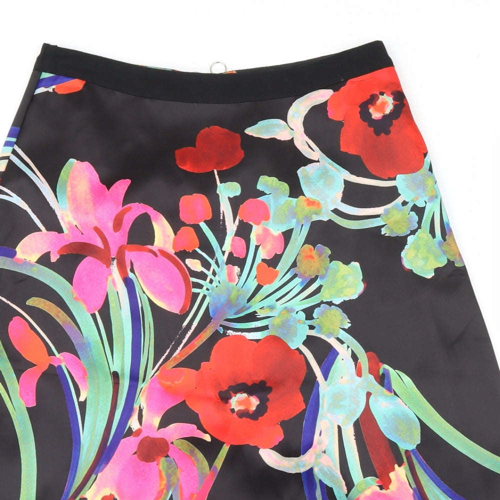 m&S Womens Black Floral  Flare Skirt Size 12