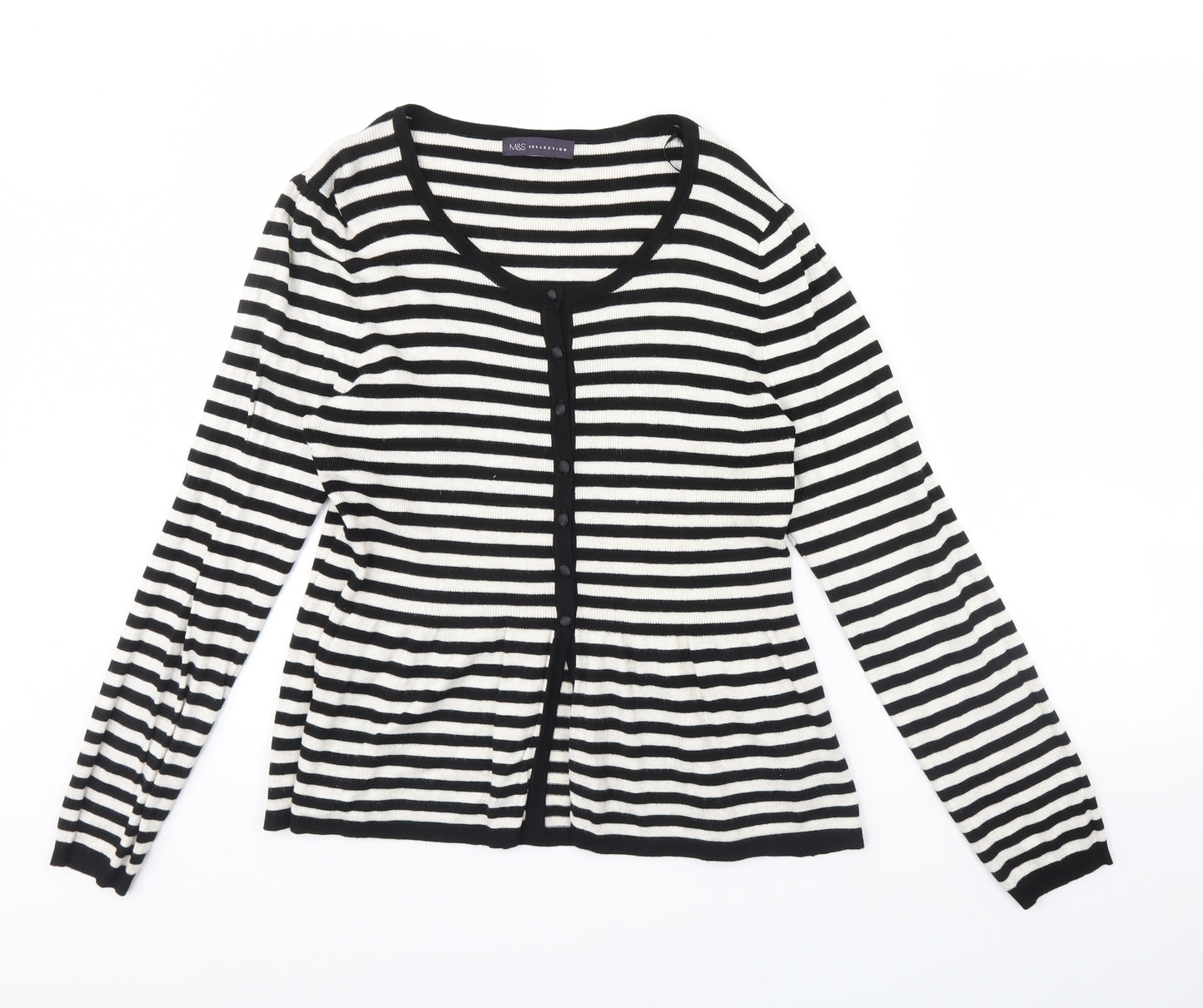 M&s Womens White Striped  Cardigan Jumper Size 16