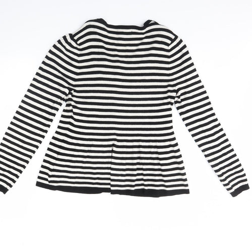 M&s Womens White Striped  Cardigan Jumper Size 16