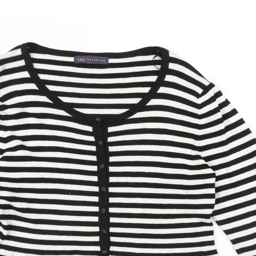 M&s Womens White Striped  Cardigan Jumper Size 16