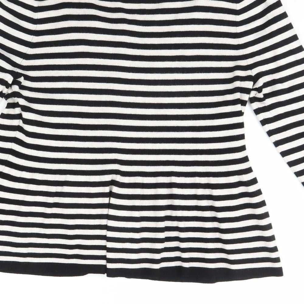 M&s Womens White Striped  Cardigan Jumper Size 16