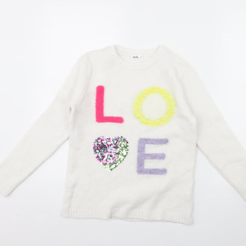 M&Co Girls White   Pullover Jumper Size 9 Years  - LOVE