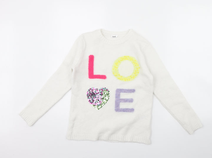 M&Co Girls White Pullover Jumper Size 9 Years - LOVE