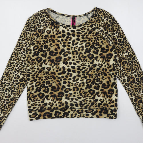 La Sensa Womens Brown Animal Print Jersey Pullover Sweatshirt Size S