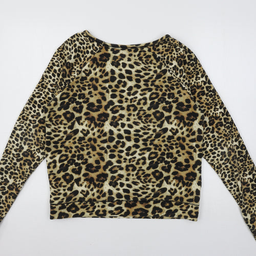La Sensa Womens Brown Animal Print Jersey Pullover Sweatshirt Size S