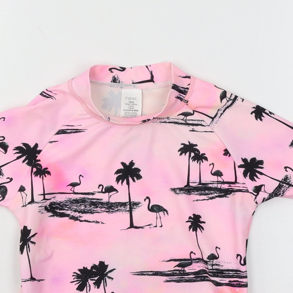 NEXT Girls Pink Geometric  Basic T-Shirt Size 7 Years  - Flamingo