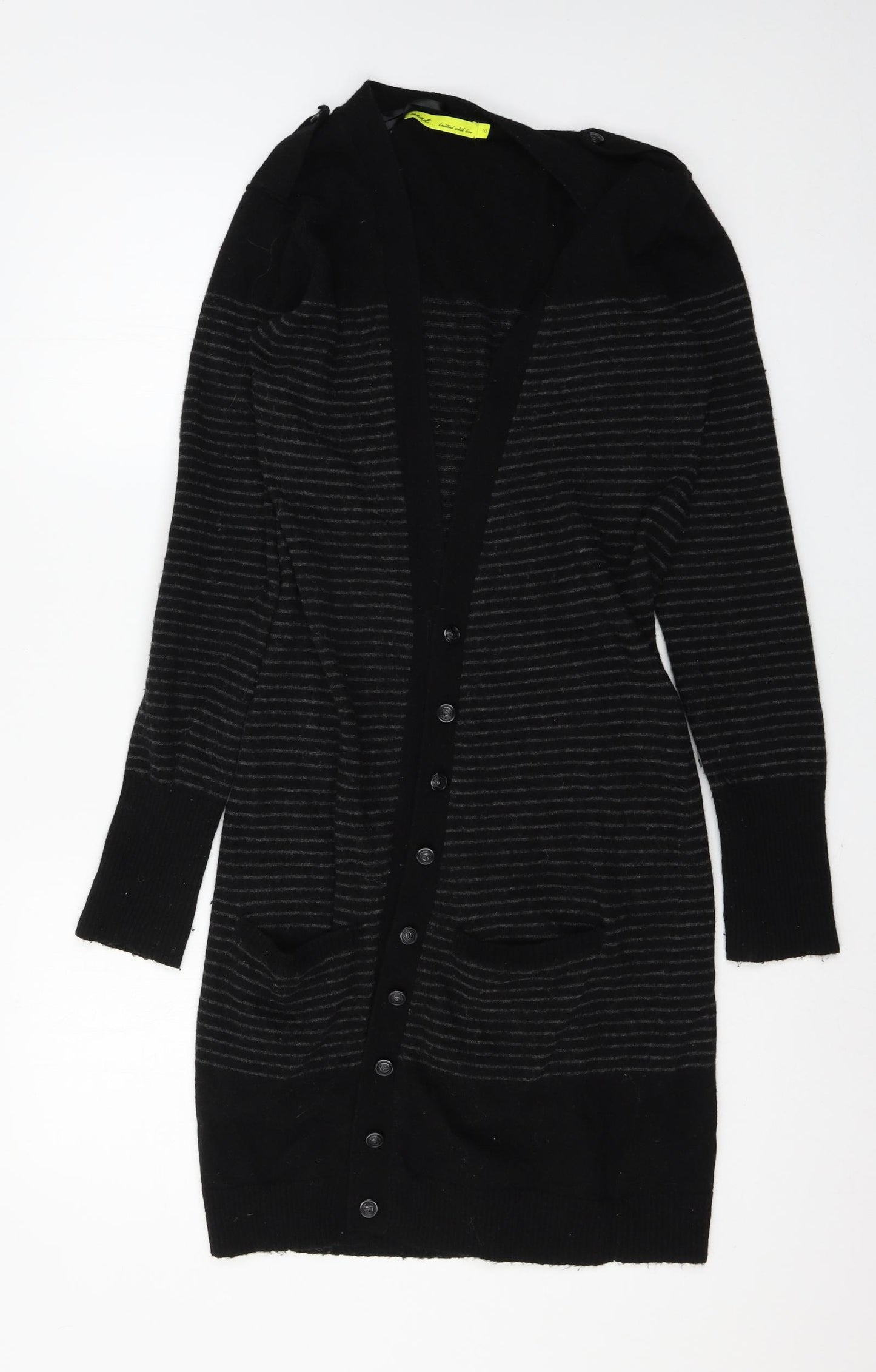 NEXT Womens Black Striped Knit Cardigan Jumper Size 10