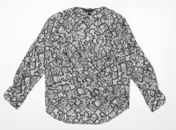 New Look Womens Grey Animal Print  Basic Blouse Size 6